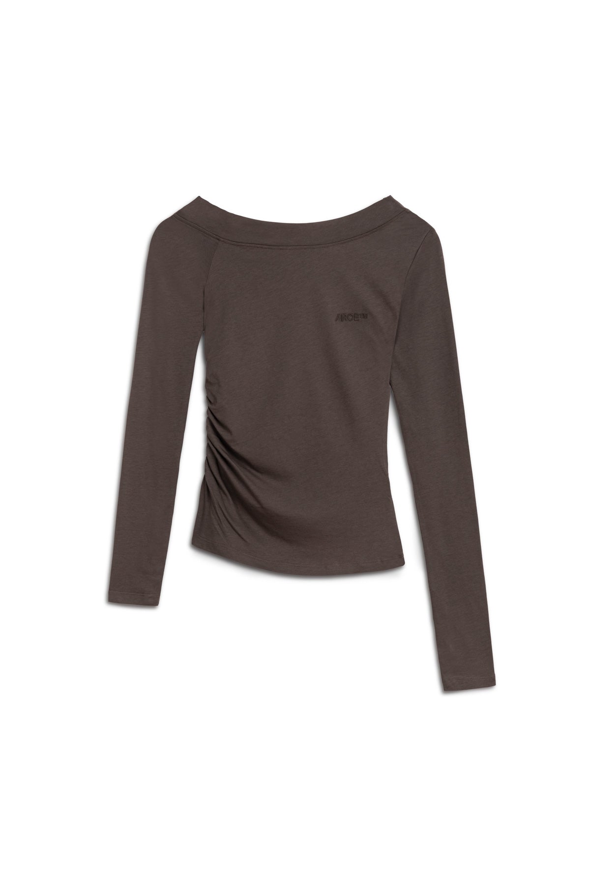 ONE SHOULDER DOWN DARK BROWN TAUPE