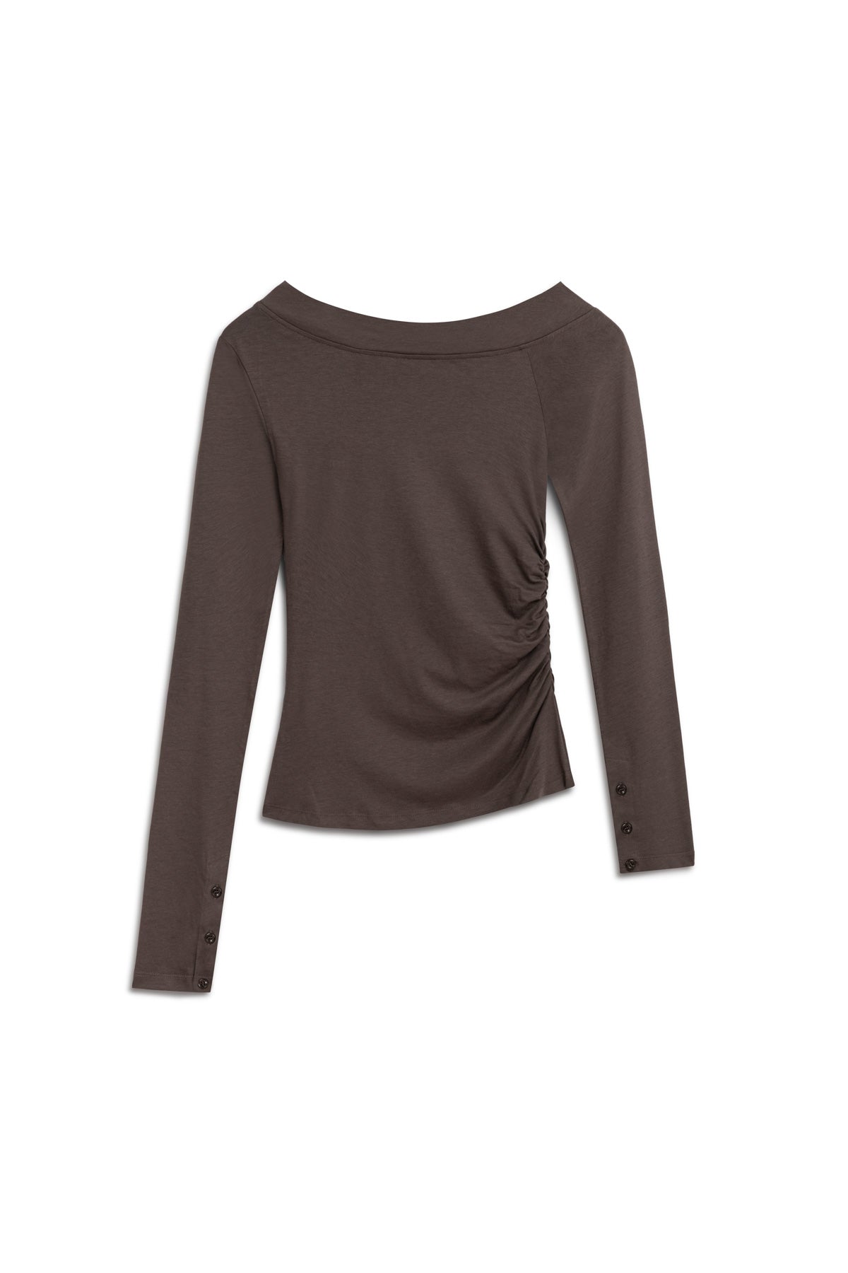 ONE SHOULDER DOWN DARK BROWN TAUPE