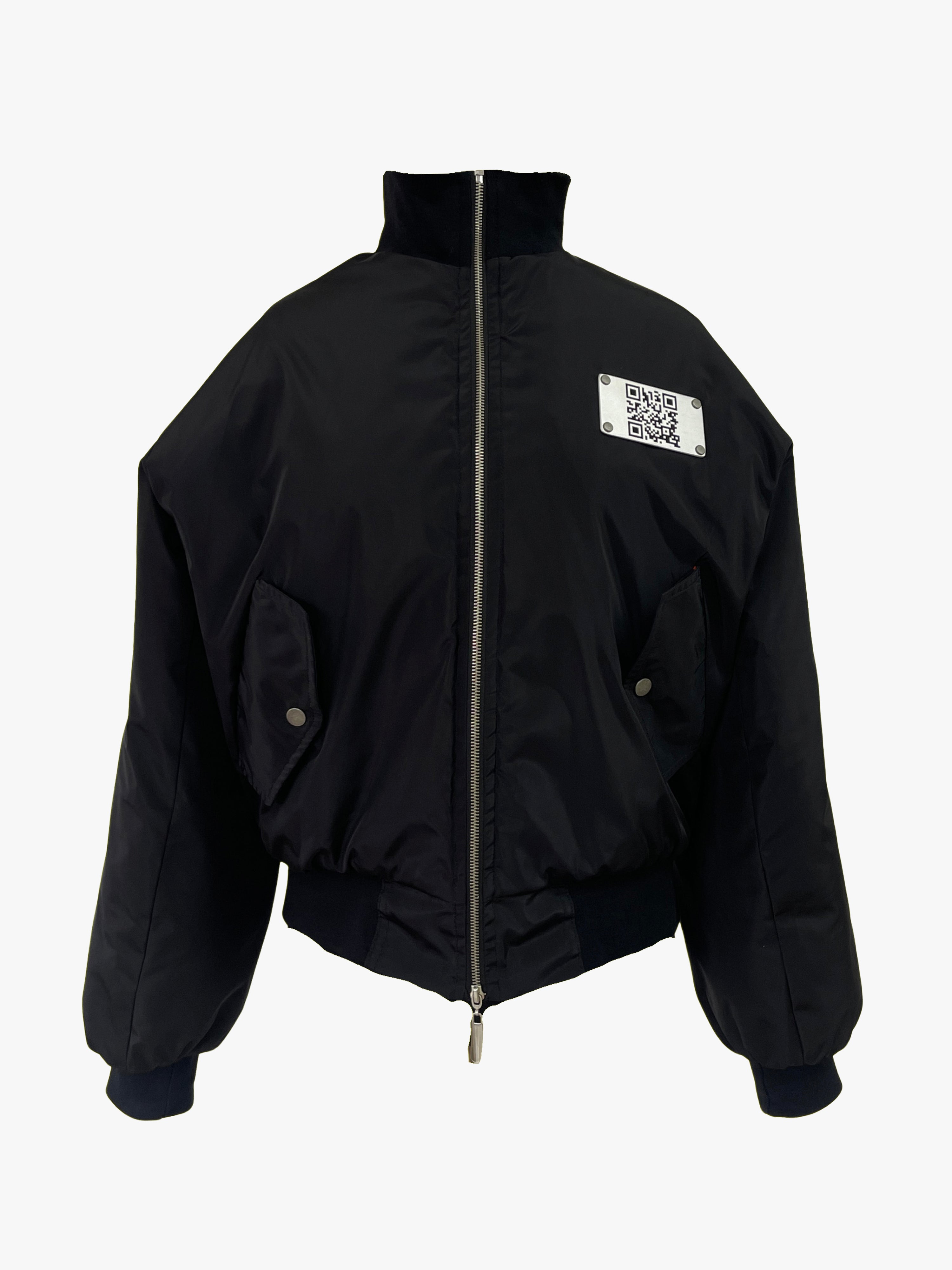 REVERSE ZIPPER BOMBER JACKET BLACK QR CODE2